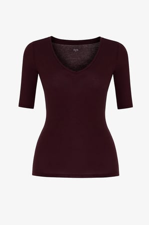 Koyu Bordo V Yaka Kaşmir 3/4 Kollu Bluz