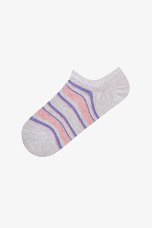 Pembe Beyaz Trendy Pattern Çizgili Pamuklu 5 Çift Sneaker Çorap