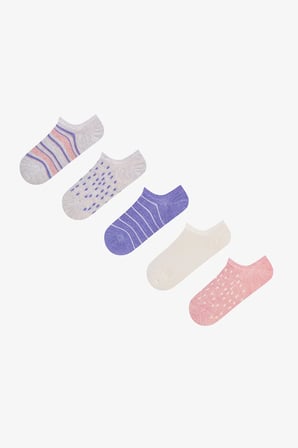 Pembe Beyaz Trendy Pattern Çizgili Pamuklu 5 Çift Sneaker Çorap