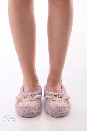 Lila Sleepy Sheep Slogan Desenli Patik