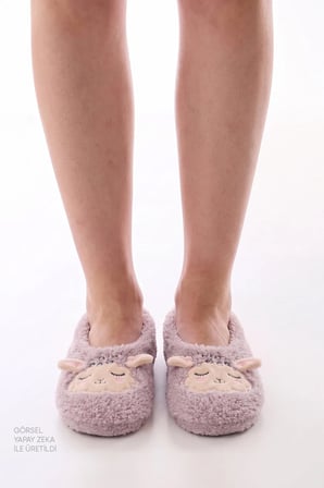 Lila Sleepy Sheep Slogan Desenli Patik