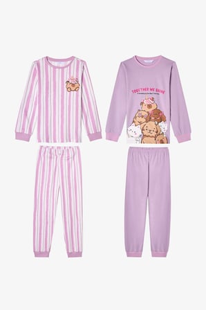 Kız Çocuk Capy Community Pamuklu Uzun Kollu 2'li Pijama Takımı