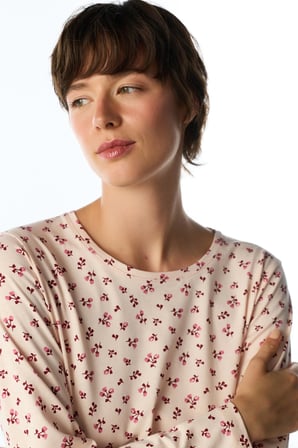 Açık Pembe Petal Çiçekli Uzun Kollu Pantolon Pijama Takımı
