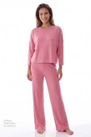 Gül Kurusu Rosy Pink Uzun Kollu Pantolon Pijama Takımı