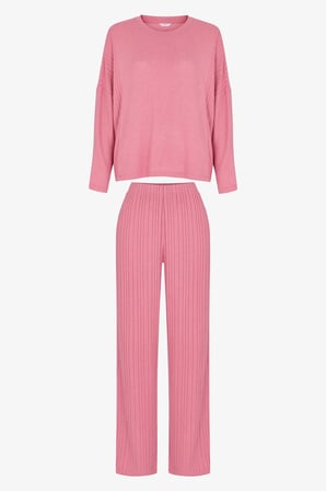 Gül Kurusu Rosy Pink Uzun Kollu Pantolon Pijama Takımı