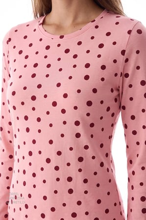 Pembe Berry Puantiye Desenli Uzun Kollu Pijama Takımı