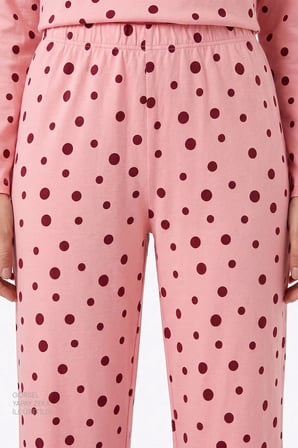Pembe Berry Puantiye Desenli Uzun Kollu Pijama Takımı