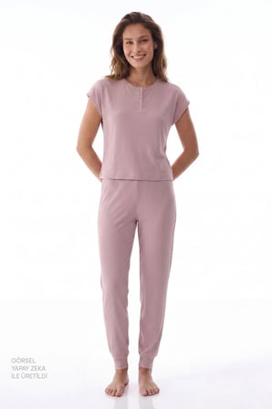 Lila Midnight Fitilli Pantolon Kısa Kollu Pijama Takımı