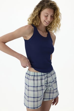 Lacivert Mira Checked Ekoseli Şort Pijama Takımı