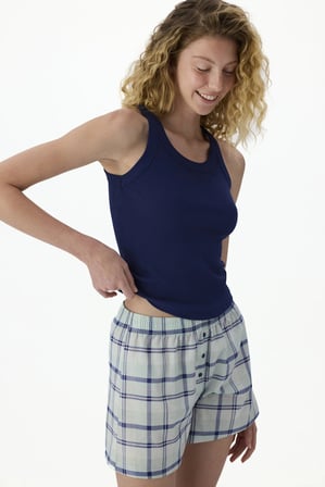 Lacivert Mira Checked Ekoseli Şort Pijama Takımı