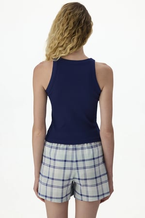 Lacivert Mira Checked Ekoseli Şort Pijama Takımı