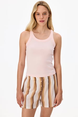 Pembe Isla Çizgili Şort Pijama Takımı