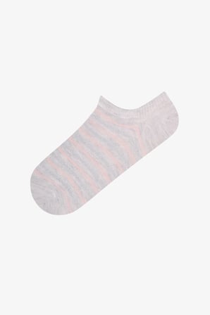 Parlak Blush Çizgili Simli 3 Çift Sneaker Çorap
