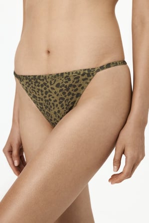 Olive Green Baskılı Micro Dantel Leopar Desenli Brazilian Külot