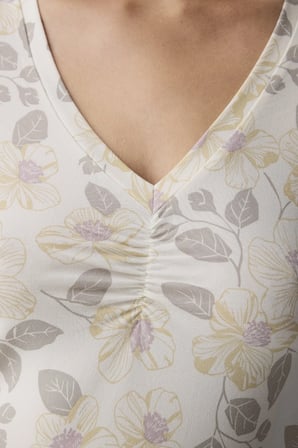 Ekru Bloom Çiçekli Uzun Kollu Pantolon Pijama Takımı