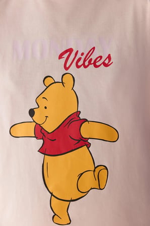 Pembe Monday Vibes Ayı Desenli Pantolon Kısa Kollu Pijama Takımı