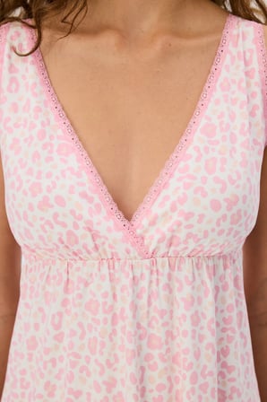 Pembe Leopar Dantelli Gecelik