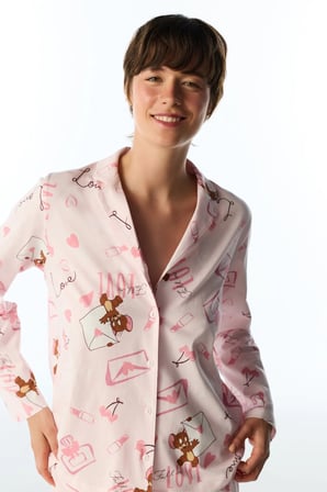 Lila Looney Tunes Happiness Ayı Desenli Uzun Kollu Gömlek Pantolon Pijama Takımı