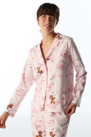 Lila Looney Tunes Happiness Ayı Desenli Uzun Kollu Gömlek Pantolon Pijama Takımı