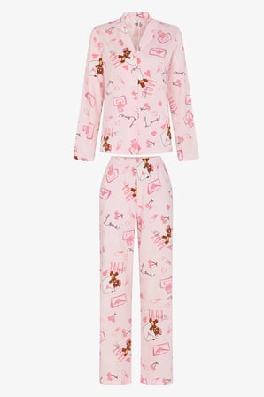 Lila Happiness Ayı Desenli Uzun Kollu Gömlek Pantolon Pijama Takımı