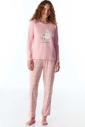 Pembe Rahat Kalp Uzun Kollu Pantolon Pijama Takımı