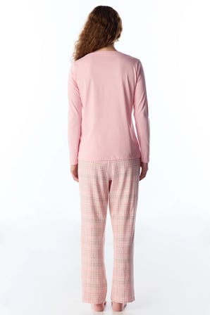 Pembe Rahat Kalp Uzun Kollu Pantolon Pijama Takımı