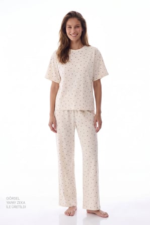 Gardenya Hallie Şal Desenli Kısa Kollu Pantolon Pijama Takımı