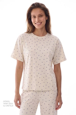 Gardenya Hallie Şal Desenli Kısa Kollu Pantolon Pijama Takımı