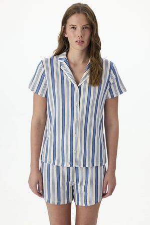Çizgili Pointel Kısa Kollu Gömlek Şort Pijama Takımı
