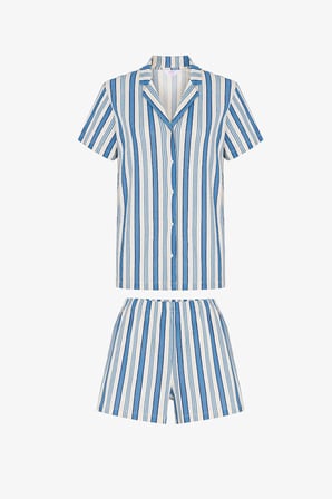 Çizgili Pointel Kısa Kollu Gömlek Şort Pijama Takımı