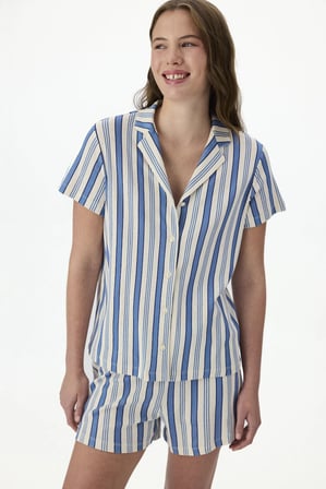 Çizgili Pointel Kısa Kollu Gömlek Şort Pijama Takımı