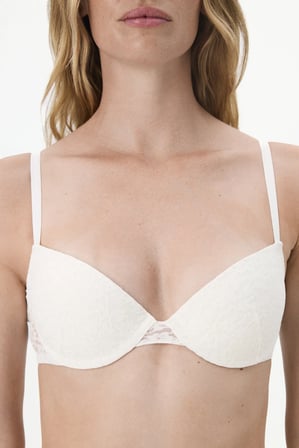 Ekru Pleasure Dantel Çiçekli Pedli Push Up Sütyen