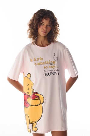 Pembe Winnie The Pooh Ayı Desenli Kısa Kollu Gecelik