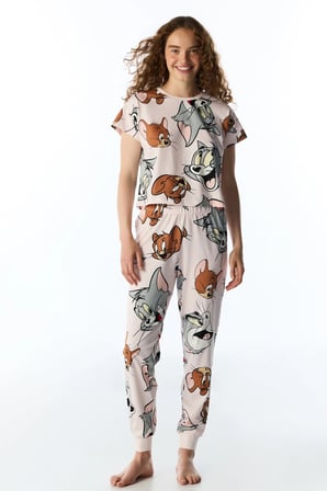 Lila Looney Tunes Tom&jerry Kedi Desenli Pantolon Kısa Kollu Pijama Takımı