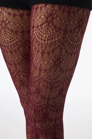 Bordo Soft Geometrik Desenli File Külotlu Çorap