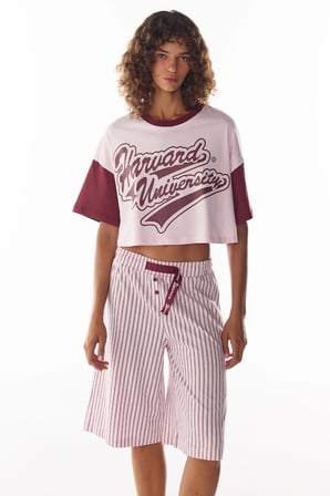 Pembe Harvard Graffiti Desenli Kısa Kollu Şort Pijama Takımı