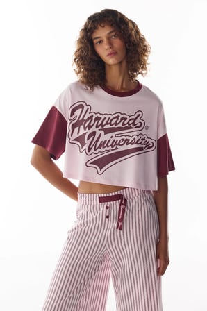 Pembe Harvard Graffiti Desenli Kısa Kollu Şort Pijama Takımı