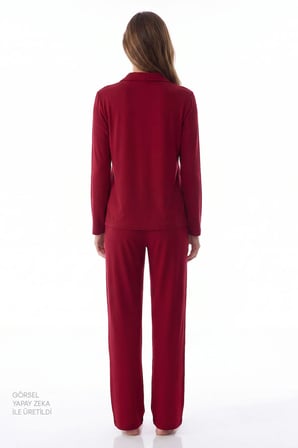Bordo Happiness Uzun Kollu Gömlek Pantolon Pijama Takımı