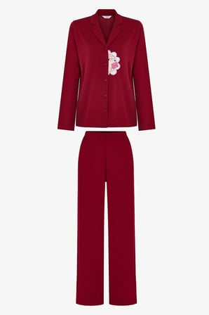 Bordo Happiness Uzun Kollu Gömlek Pantolon Pijama Takımı