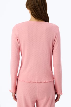 Pembe Dusty Rose Pointel Slogan Desenli Kısa Kollu Tişört Pijama Üstü