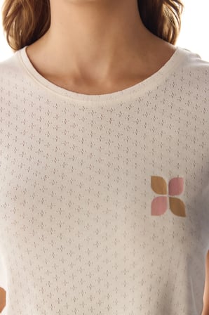 Ekru Sleep Mode Pointel Kısa Kollu Tişört Pijama Üstü