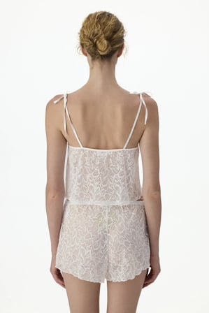Kırık Beyaz Bridal Delicate Dantelli Şort Pijama Takımı