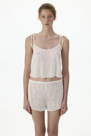 Kırık Beyaz Bridal Delicate Dantelli Şort Pijama Takımı
