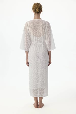 Kırık Beyaz Bridal Delicate Dantelli Uzun Kollu Sabahlık