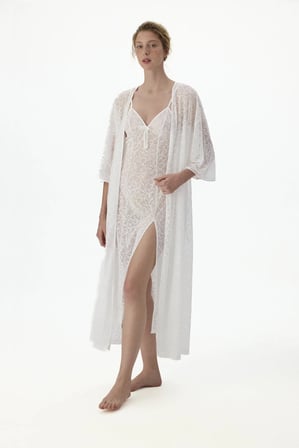 Kırık Beyaz Bridal Delicate Dantelli Uzun Kollu Sabahlık