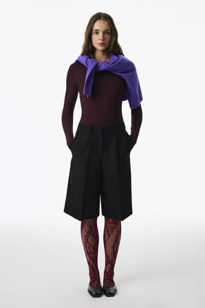 Bordo Vintage Çiçekli File Külotlu Çorap