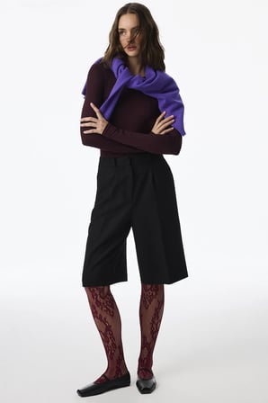 Bordo Vintage Çiçekli File Külotlu Çorap