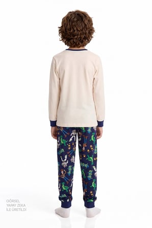 Erkek Çocuk Ekru Toy Story Pamuklu Kısa Kollu Pijama Takımı