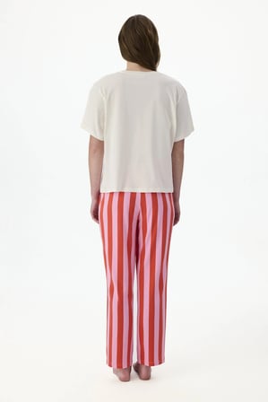 Mercan Rengi Lazy Çizgili Kısa Kollu Pantolon Pijama Takımı