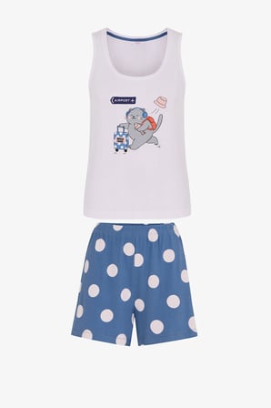 Mavi Snooze Cruise Kedi Desenli Şort Pijama Takımı
